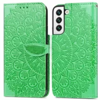 For Samsung Galaxy S21 5G Wallet Stand Imprinting Leather Case Dream Wings Pattern Magnetic Clasp Phone Shell with Strap - Green