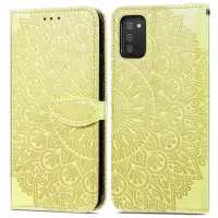 For Samsung Galaxy A03s (166.5 x 75.98 x 9.14mm) Imprinted Dream Wings Pattern Leather Phone Case with Wallet Stand - Yellow