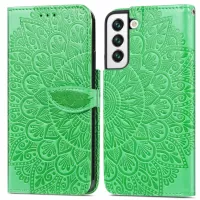 Imprinted Leather Dream Wings Pattern Phone Case for Samsung Galaxy S22+ 5G, Wallet Stand Folio Flip Cover - Green