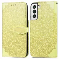 Dream Wings Pattern Magnetic Clasp Phone Case for Samsung Galaxy S22 5G, Imprinted Leather Wallet Stand Shell - Yellow