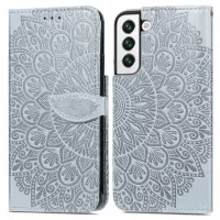 Imprinted Leather Dream Wings Pattern Phone Case for Samsung Galaxy S22+ 5G, Wallet Stand Folio Flip Cover - Grey