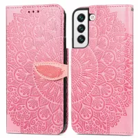 Imprinted Leather Dream Wings Pattern Phone Case for Samsung Galaxy S22+ 5G, Wallet Stand Folio Flip Cover - Pink
