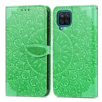 For Samsung Galaxy A12 Imprinted Dream Wings Pattern Leather Stand Case Wallet Phone Cover with Wrist Strap - Green