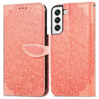 Imprinted Leather Dream Wings Pattern Phone Case for Samsung Galaxy S22+ 5G, Wallet Stand Folio Flip Cover - Orange