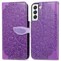 Dream Wings Pattern Magnetic Clasp Phone Case for Samsung Galaxy S22 5G, Imprinted Leather Wallet Stand Shell - Purple