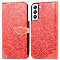 Dream Wings Pattern Magnetic Clasp Phone Case for Samsung Galaxy S22 5G, Imprinted Leather Wallet Stand Shell - Red