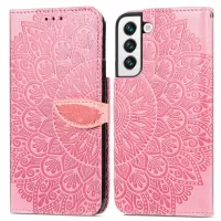Imprinted Leather Case for Samsung Galaxy S21 FE 5G, Dream Wings Pattern Foldable Stand Phone Cover with Wallet - Pink
