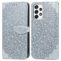 For Samsung Galaxy A33 5G Imprinted Dream Wings Pattern Leather Stand Case Shockproof Phone Cover with Hand Strap - Grey