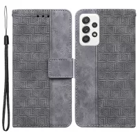 For Samsung Galaxy A72 4G/5G Geometry Imprinted Wallet Phone Case Flip Folio PU Leather Stand Shell - Grey