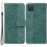 For Samsung Galaxy A22 4G (EU Version) Geometry Imprinted PU Leather Dual-sided Magnetic Clasp Phone Case with Wallet Stand - Green