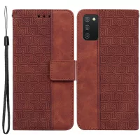 For Samsung Galaxy A03s (164.2 x 75.9 x 9.1mm) Wallet Case Folio Flip Supporting Stand Geometry Imprinted PU Leather Phone Cover - Brown