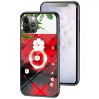 Magic Mirror Series for iPhone 13 Pro 6.1 inch Flower Pattern Phone Case Tempered Glass + PC + TPU Cover with Mirror and Ring Kickstand - Love of Sakura