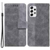 For Samsung Galaxy A53 5G PU Leather Phone Case Imprinting Geometry Wallet Stand Cover with Hand Strap - Grey