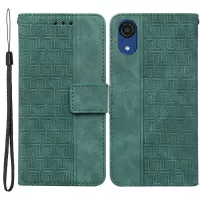 For Samsung Galaxy A03 Core Stylish Geometry Imprinted Wallet Case Stand PU Leather Folio Flip Phone Cover with Wrist Strap - Green