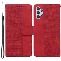 For Samsung Galaxy A32 5G/M32 5G Geometry Imprinted Shokcproof Phone Case PU Leather Wallet Cover with Foldable Stand - Red