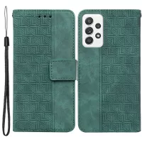 For Samsung Galaxy A72 4G/5G Geometry Imprinted Wallet Phone Case Flip Folio PU Leather Stand Shell - Green
