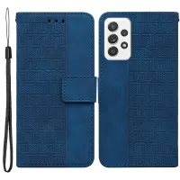 For Samsung Galaxy A72 4G/5G Geometry Imprinted Wallet Phone Case Flip Folio PU Leather Stand Shell - Blue