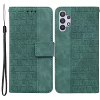 For Samsung Galaxy A32 4G (EU Version) Geometry Imprinted Stand Phone Cover PU Leather Wallet Flip Case - Green