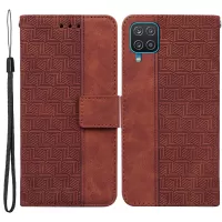 For Samsung Galaxy A22 4G (EU Version) Geometry Imprinted PU Leather Dual-sided Magnetic Clasp Phone Case with Wallet Stand - Brown