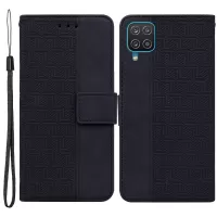 For Samsung Galaxy A22 4G (EU Version) Geometry Imprinted PU Leather Dual-sided Magnetic Clasp Phone Case with Wallet Stand - Black