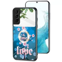 Magic Mirror Series for Samsung Galaxy S22 5G Flower Pattern Mirror Phone Cover TPU Frame Tempered Glass + PC Back Case with Ring Kickstand - Sakura LOVE
