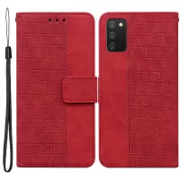 For Samsung Galaxy A03s (164.2 x 75.9 x 9.1mm) Wallet Case Folio Flip Supporting Stand Geometry Imprinted PU Leather Phone Cover - Red