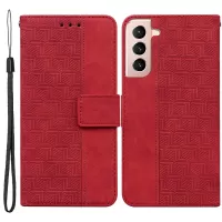 For Samsung Galaxy S22+ 5G PU Leather + TPU Phone Case Geometry Imprinted Wallet Stand Cover - Red