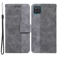For Samsung Galaxy A22 4G (EU Version) Geometry Imprinted PU Leather Dual-sided Magnetic Clasp Phone Case with Wallet Stand - Grey