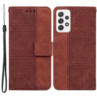 For Samsung Galaxy A72 4G/5G Geometry Imprinted Wallet Phone Case Flip Folio PU Leather Stand Shell - Brown