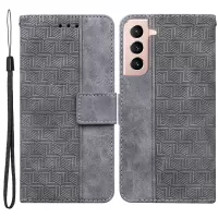 For Samsung Galaxy S22+ 5G PU Leather + TPU Phone Case Geometry Imprinted Wallet Stand Cover - Grey