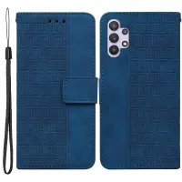 For Samsung Galaxy A32 5G/M32 5G Geometry Imprinted Shokcproof Phone Case PU Leather Wallet Cover with Foldable Stand - Blue