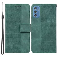 Geometry Imprinted Wallet Leather Case for Samsung Galaxy M52 5G, Foldable Stand Phone Cover - Green