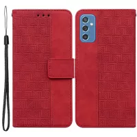 Geometry Imprinted Wallet Leather Case for Samsung Galaxy M52 5G, Foldable Stand Phone Cover - Red