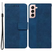 For Samsung Galaxy S22+ 5G PU Leather + TPU Phone Case Geometry Imprinted Wallet Stand Cover - Blue