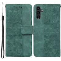 For Samsung Galaxy A13 5G Geometry Imprinting PU Leather + TPU Phone Case Wallet Stand Cover with Hand Strap - Green