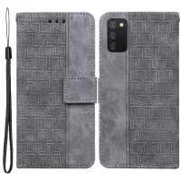 For Samsung Galaxy A03s (164.2 x 75.9 x 9.1mm) Wallet Case Folio Flip Supporting Stand Geometry Imprinted PU Leather Phone Cover - Grey