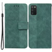 For Samsung Galaxy A03s (164.2 x 75.9 x 9.1mm) Wallet Case Folio Flip Supporting Stand Geometry Imprinted PU Leather Phone Cover - Green