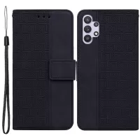For Samsung Galaxy A32 4G (EU Version) Geometry Imprinted Stand Phone Cover PU Leather Wallet Flip Case - Black