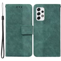 For Samsung Galaxy A33 5G Imprinting Geometry Leather Case Shockproof Wallet Stand Phone Shell with Hand Strap - Green