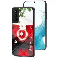 Magic Mirror Series Mirror Phone Case for Samsung Galaxy S22+ 5G, Rotary Ring Kickstand Flower Pattern Hybrid Tempered Glass + PC + TPU Shell - Love of Sakura