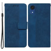 For Samsung Galaxy A03 Core Stylish Geometry Imprinted Wallet Case Stand PU Leather Folio Flip Phone Cover with Wrist Strap - Blue