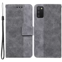 For Samsung Galaxy A03s (166.5 x 75.98 x 9.14mm) Scratch Resistant Geometry Imprinted Wallet Case Stand PU Leather Folio Flip Phone Cover - Grey