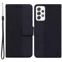 For Samsung Galaxy A72 4G/5G Geometry Imprinted Wallet Phone Case Flip Folio PU Leather Stand Shell - Black