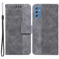 Geometry Imprinted Wallet Leather Case for Samsung Galaxy M52 5G, Foldable Stand Phone Cover - Grey