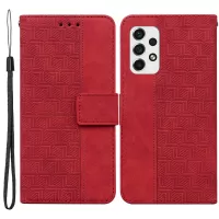 For Samsung Galaxy A53 5G PU Leather Phone Case Imprinting Geometry Wallet Stand Cover with Hand Strap - Red