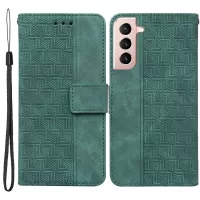 For Samsung Galaxy S22+ 5G PU Leather + TPU Phone Case Geometry Imprinted Wallet Stand Cover - Green