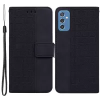 Geometry Imprinted Wallet Leather Case for Samsung Galaxy M52 5G, Foldable Stand Phone Cover - Black