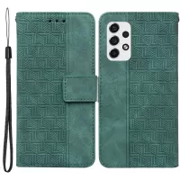 For Samsung Galaxy A53 5G PU Leather Phone Case Imprinting Geometry Wallet Stand Cover with Hand Strap - Green