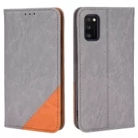 For Samsung Galaxy A41 (Global Version) Color Splicing Design Magnetic Auto-closing PU Leather Wallet Stand Phone Shell Anti-drop Case Cover - Grey