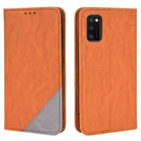 For Samsung Galaxy A41 (Global Version) Color Splicing Design Magnetic Auto-closing PU Leather Wallet Stand Phone Shell Anti-drop Case Cover - Brown